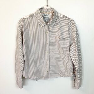 Scotch & Soda Long Sleeve Mixed Stripe Cropped Button Up Shirt - Gold - S